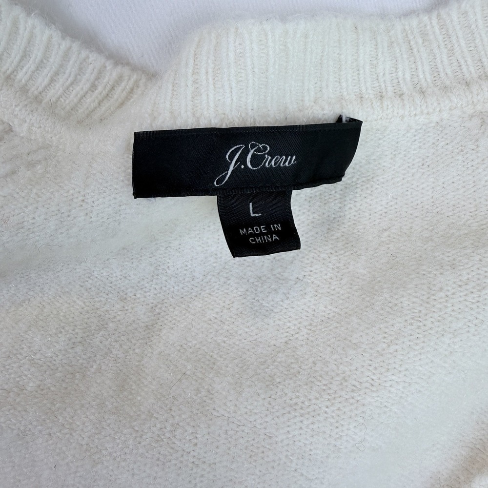 J Crew Womens V-Neck Sweater Sz L Cream Alpaca Wool Blend Varsity Preppy Cozy - Picture 3 of 6